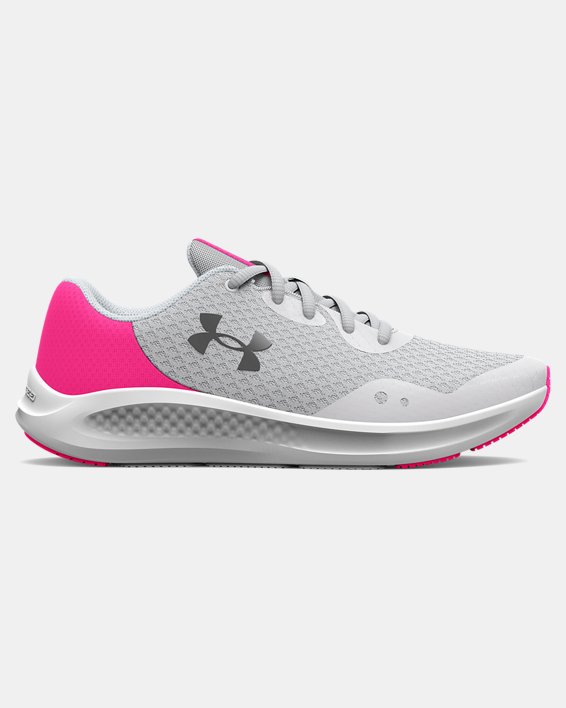 Girls' Grade School UA Charged Pursuit 3 Running Shoes, Gray, pdpMainDesktop image number 0